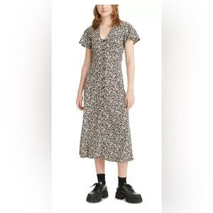 Levi’s Melody Floral Midi Dress XS Black White Floral Button Front Like New